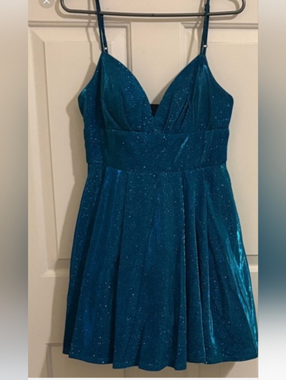 Sparkle Teal A-Line Spaghetti Strap Dress